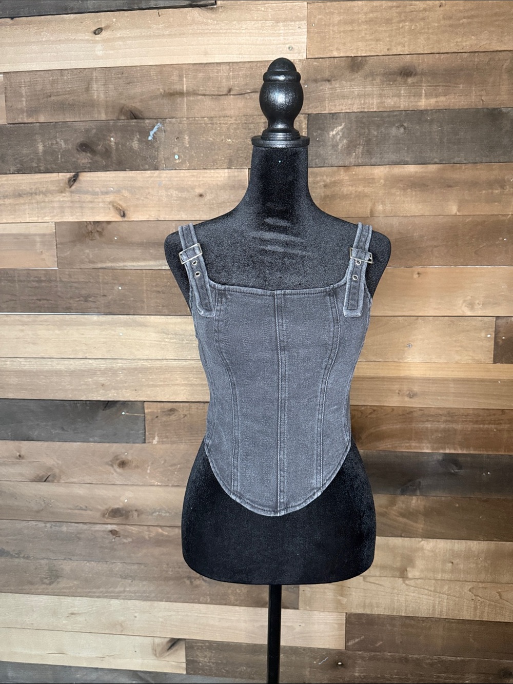 wild fable Washed Gray Denim Corset Overalls Top
